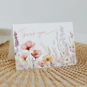 Love in Bloom Floral Thank You Card Template, Spring Summer Wildflower Bridal Shower Thank You card, NOEMIE