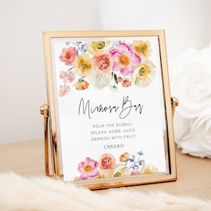 Floral Mimosa Bar Sign, Spring Cocktail Bar sign, Brunch and Bubbly Wedding Mimosa Bar Sign, Peach Pink Yellow, Editable text sign, KAIA