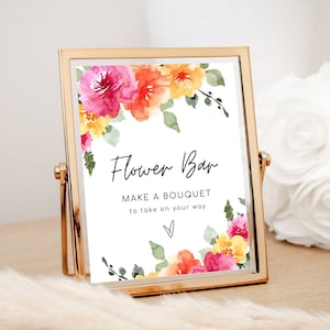 SARAI Flower Bar Sign, Modern Bright Wedding Floral Sign, Make a bouquet sign, Peach Pink Yellow, Editable Baby Bridal Shower DIY