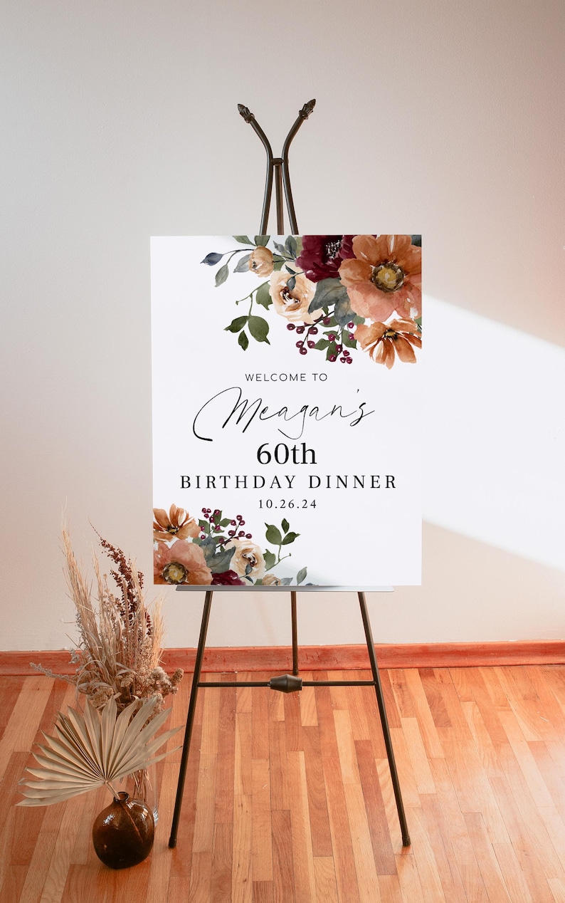 TERRACOTТA 60th Welcome Sign, Fall Autumn Welcome Birthday Sign ...