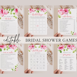 Editable Bridal Shower Games 16 Printable, Spring Summer Pink Floral Wedding Shower Games, Bridal Party Games, Bride or Groom Game, Etta