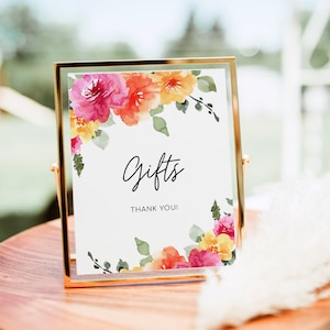 Letrero de regalo SARAI, juego de letreros florales para baby shower de novia, color rosa melocotón y amarillo, decoración floral colorida para primavera y verano, digital