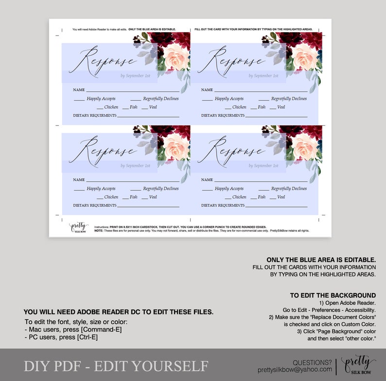 Burgundy Wedding Invitation Suite Editable Templates - Etsy