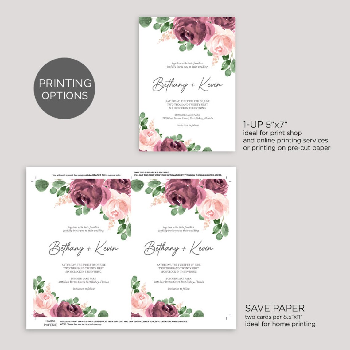 Dusty Rose Wedding Invitation Template Dusty Pink Blush Light | Etsy
