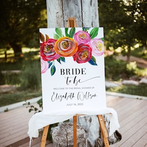 Colorful Bright Floral Bridal Welcome Sign Template, Summer Acrylic Bridal Shower Sign, purple, red, pink, orange colors (Yvonne)