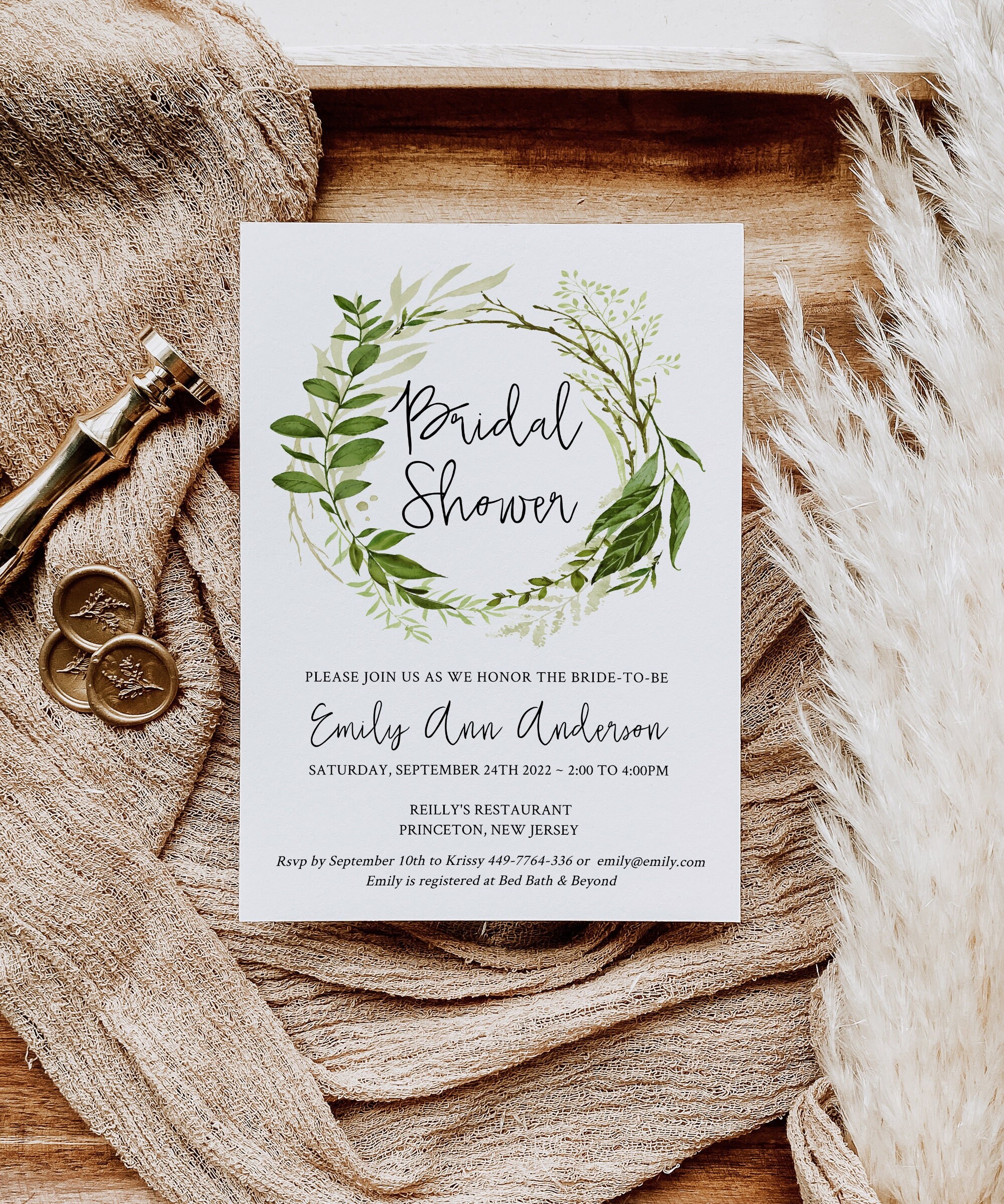 PRINTABLE Greenery Bridal Shower Invitation Elegant Garden Bridal Shower Invitation Editable text Emily