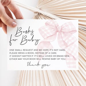 Insertion de carte Livres pour bébé, Insertion de demande de livre avec noeud rose, Insertion d'invitation, Shower de bébé vichy rose, Aurora