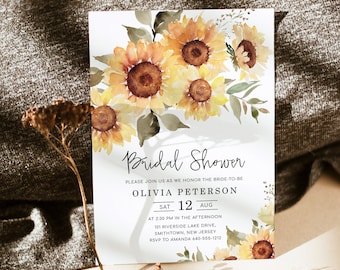 KENNEDY Sunflower Bridal Shower Invitation Template, Rustic Yellow Summer Fall Bridal Shower Invites, Digital