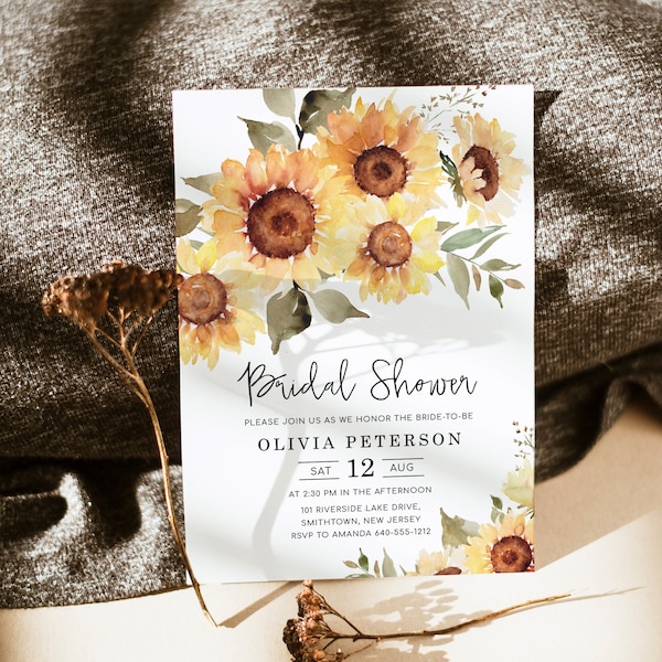 KENNEDY Sunflower Bridal Shower Invitation Template, Rustic Yellow Summer Fall Bridal Shower Invites, Digital