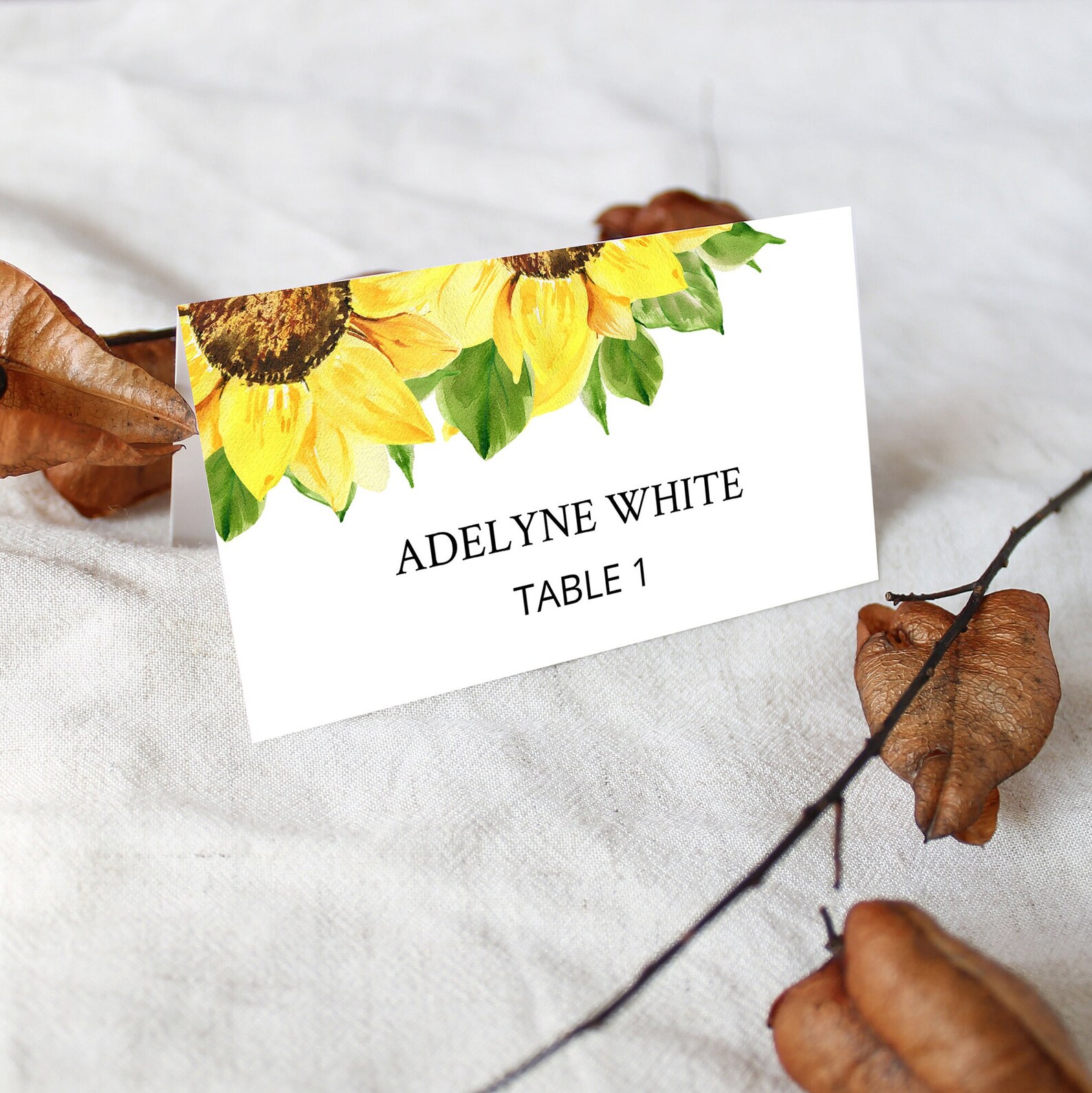 Sunflowers Place Card Template Editable Name Card Printable - Etsy