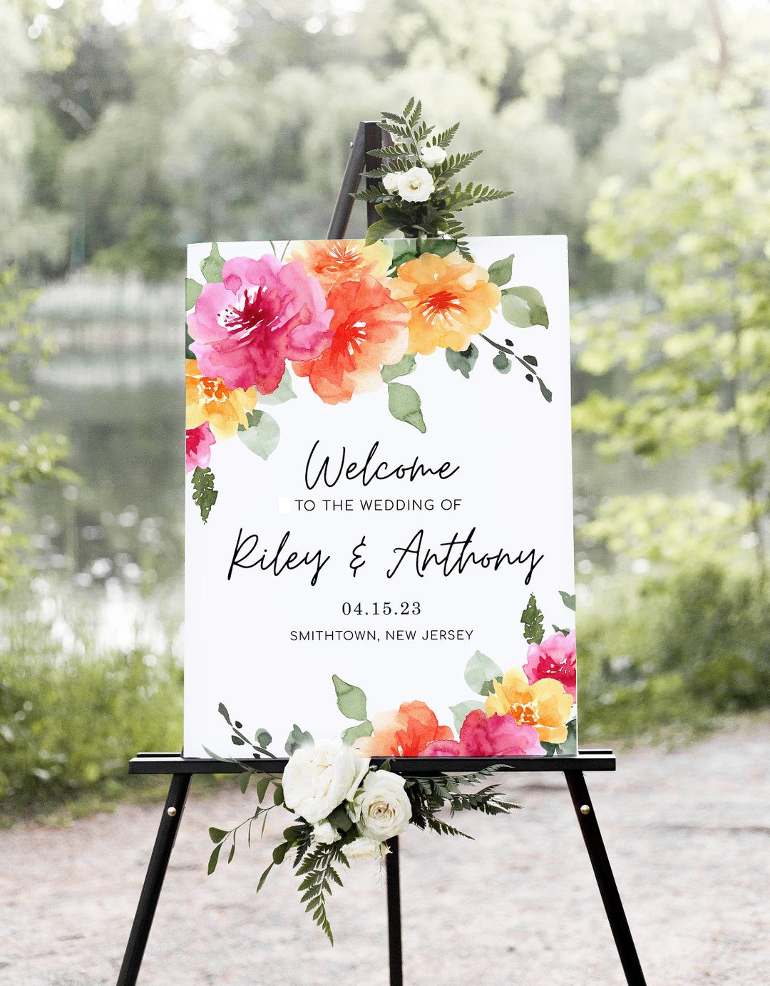 Buy SARAI Peach Pink Yellow Floral Wedding Welcome Sign Template, COLORFUL  Summer Bright Floral Welcome Poster, Digital Online in India
