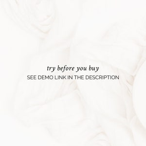 May include: White fabric background with the text "try before you buy" and "SEE DEMO LINK IN THE DESCRIPTION" in black.