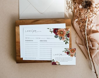 Floral Recipe Card and Request Insert, Editable DIY Template (Digital Download)