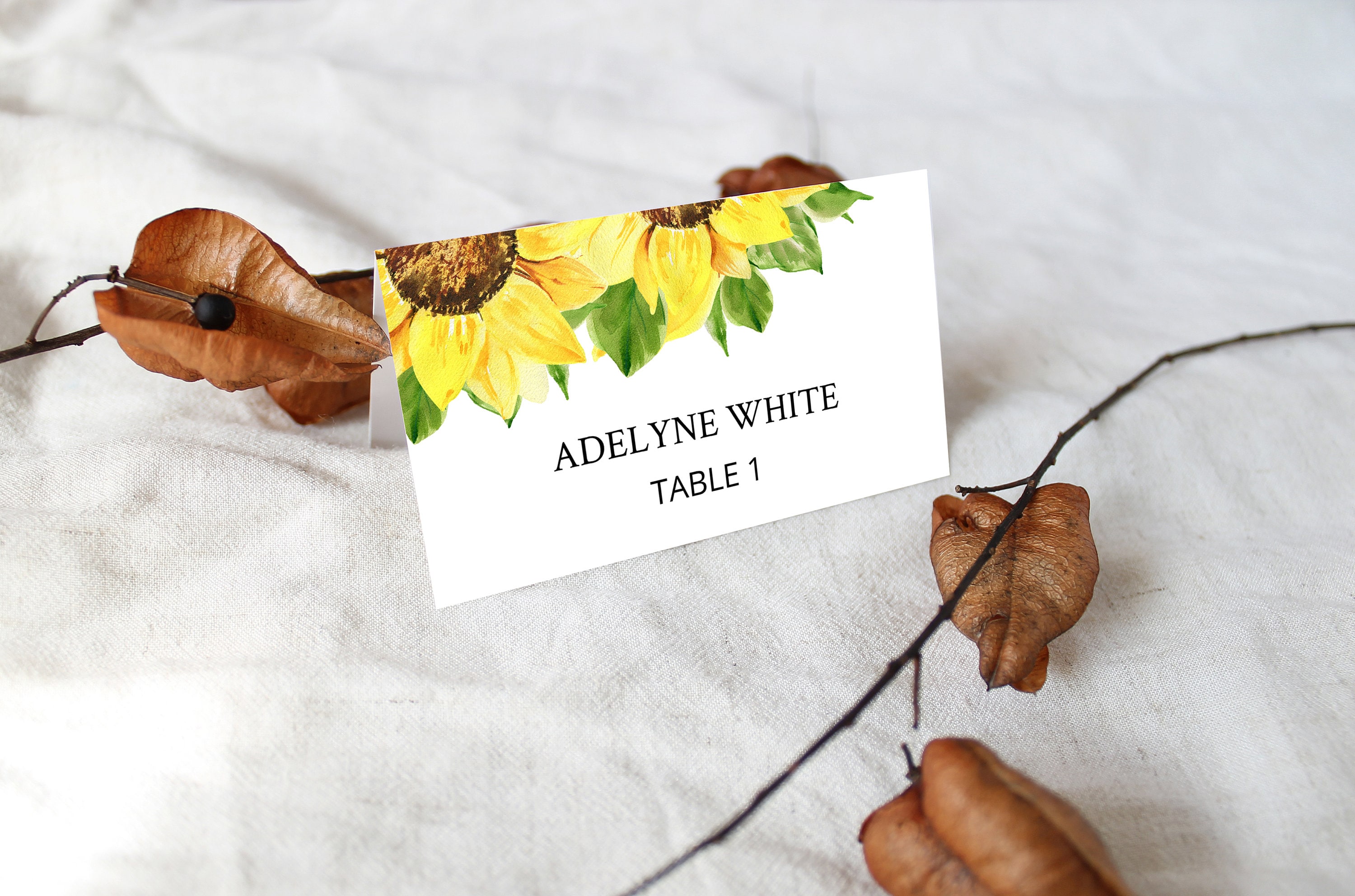 Sunflowers Place Card Template Editable Name Card Printable - Etsy
