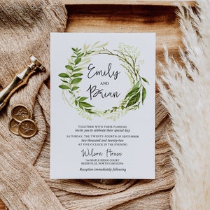 EMILY Greenery Wedding Invitation Template Set, Forest Leaf Wedding Invites, Digital image 2