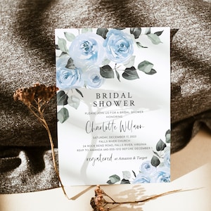 Blue Floral Bridal Shower Invitation Bundle Printable Template, Light Blue Garden Flowers bridal shower, Something Blue Before I Do, Sutton