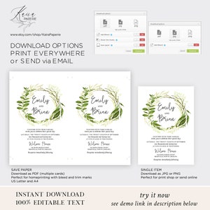 EMILY Greenery Wedding Invitation Template Set, Forest Leaf Wedding Invites, Digital image 4