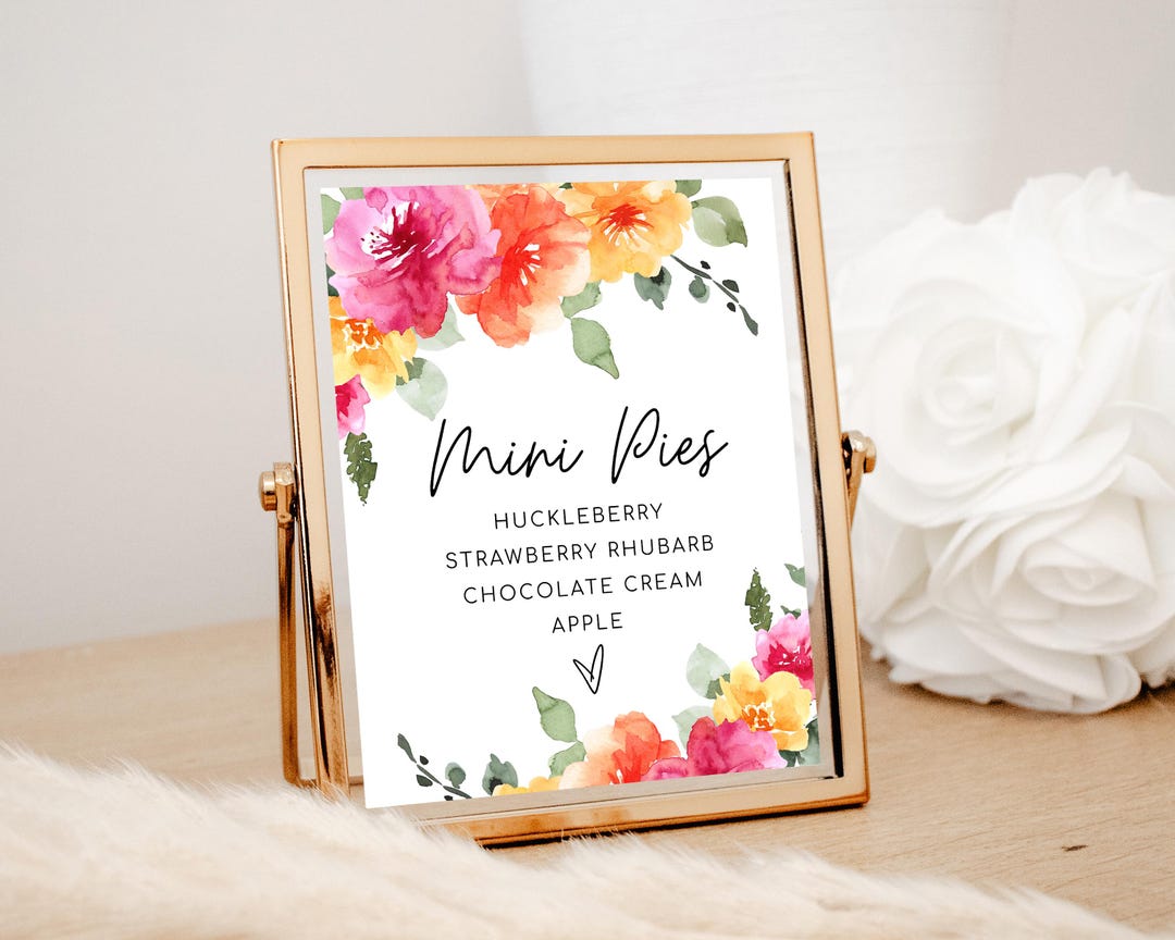 SARAI Mini Pies Sign, Peach Pink Yellow Cupcake Bar Sign, Bright Floral ...