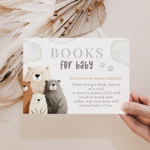 Ours en forme de livres pour bébé, carte d'insertion pour baby shower de famille neutre entre les sexes, demande de livre pour bébé, baby shower Bearly Wait, numérique