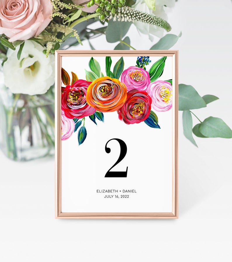 COLORFUL Bright Floral Table Numbers Editable Templates 5x7 - Etsy