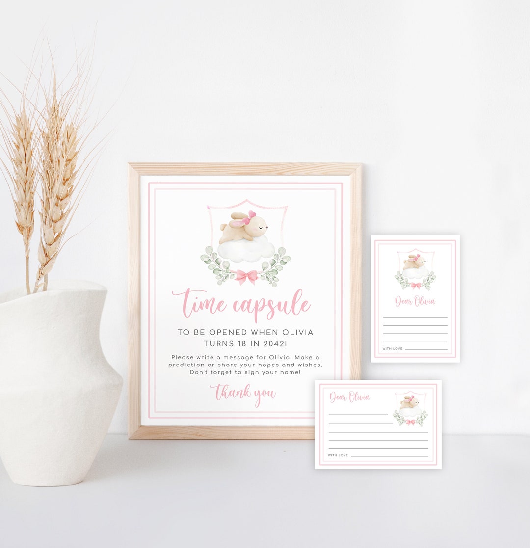 Girl Time Capsule Baby Shower Set, Bunny Pink Girl Capsule Party, Time