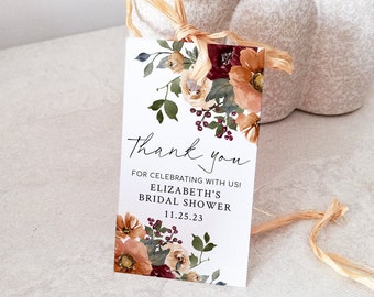 NIA Orange Terracota Burgundy Floral Round Sticker Label, Wedding Favor ...