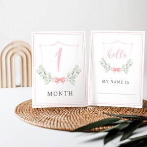 Cartes jalons bébé fille rose poudré, aquarelles cartes jalons mensuels, bienvenue bébé, téléchargement immédiat, LENA