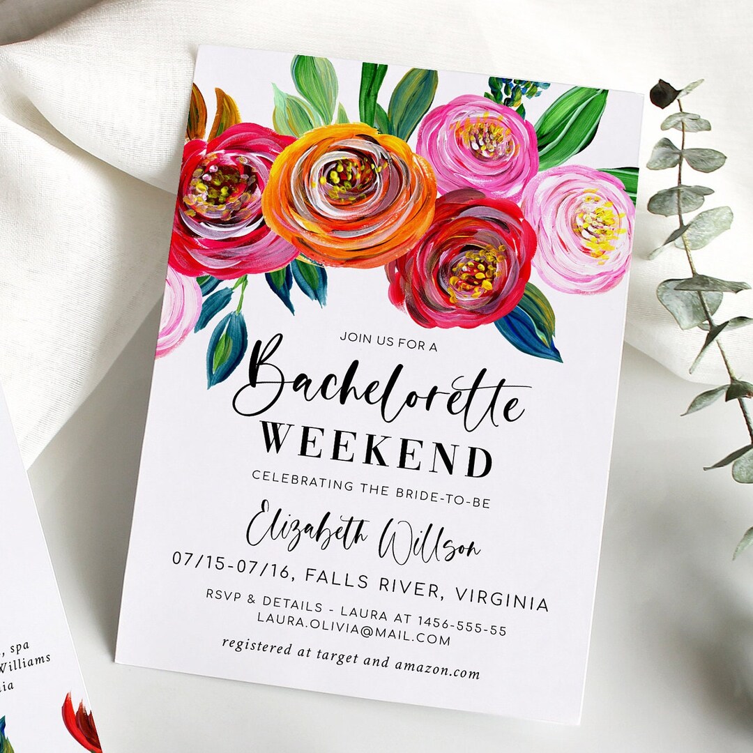 Bachelorette Party Invitation Template, Bachelorette Weekend Itinerary