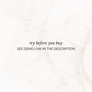 May include: White fabric background with the text "try before you buy" and "SEE DEMO LINK IN THE DESCRIPTION" in black.