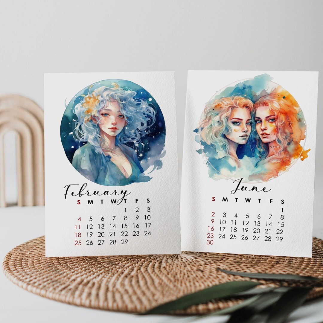 2024 Digital Desk Calendar, Printable Zodiac Calendar, Horoscope Desk