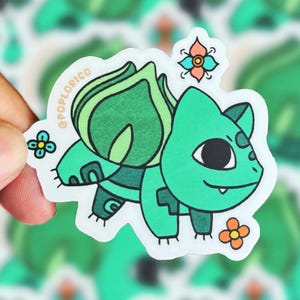 Bulbasaur El Salvador Pokemon Folk Art Naklejka – winylowe słodkie naklejki, artykuły piśmiennicze, naklejka na laptopa, kawa, kawaii, Llort, anime, typ trawy