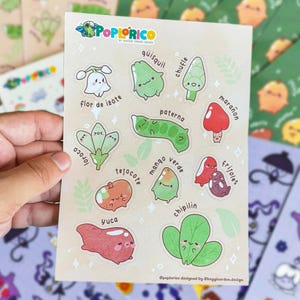 Foglio di adesivi Kawaii El Salvador Produce - Adesivi in vinile riutilizzabili e impermeabili, adesivi per laptop, adesivi per caffè, frutta, verdura, carini