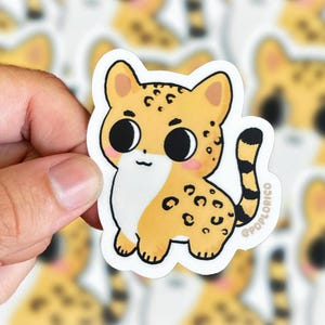 Kawaii Jaguar - Adesivo de vinil à prova d'água, El Salvador, México, Arizona, laptop, café, gatinho fofo, gato, jaguatirica, vida selvagem, conservação