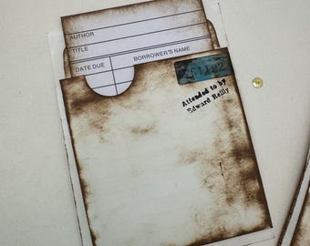 Conjunto de bolsillos y tarjetas de biblioteca: efímeras de estilo vintage para diarios basura, álbumes de recortes y material de diario.