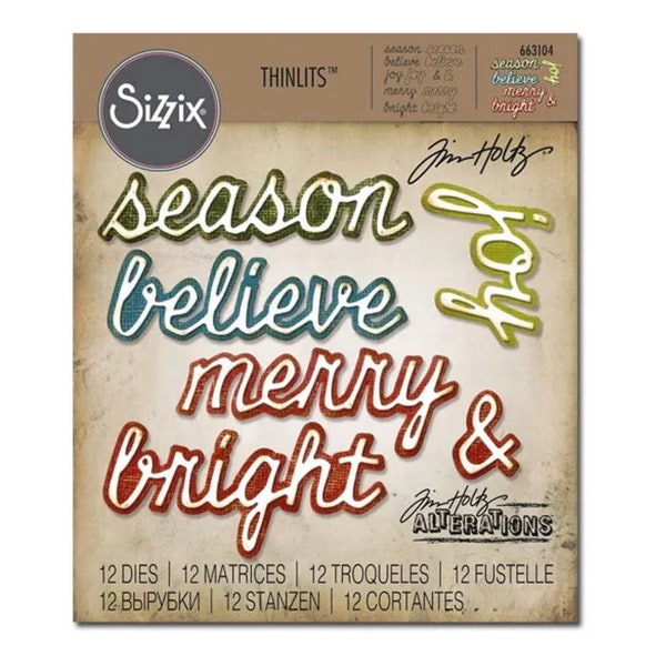 Christmas Word Die set, Tim Holtz Sizzix Shadow Script Christmas 663104 - Used, Like New