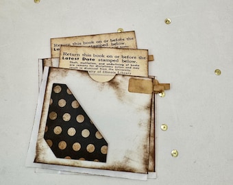 Conjunto de bolsillos y tarjetas de biblioteca: efímeras de estilo vintage para diarios basura, álbumes de recortes y material de diario.
