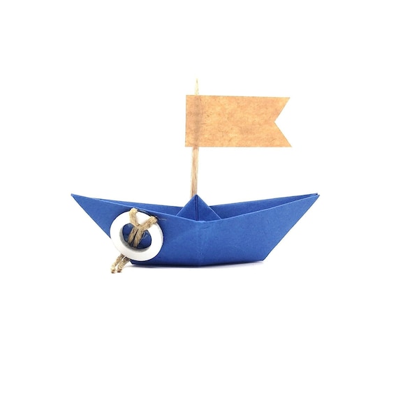 10 petits bateaux origami bleus personnalisés / 7 cm