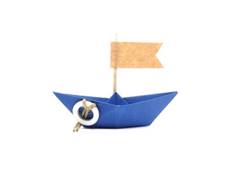 40 small personalized blue origami boats / 7 cm