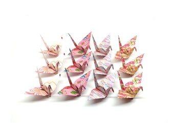 60 Jap Cranes in 4 Pink Japanese Patterns/Eco Print