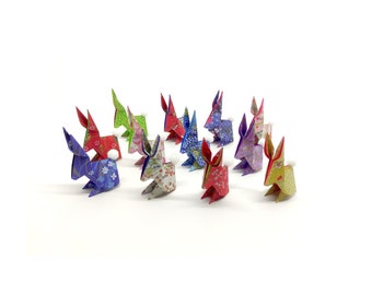 12 origami rabbits/ 6.5 cm / Gift idea/ Place card/ Decorations / Chiyogami patterns