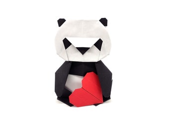 Big origami panda with heart /14 cm