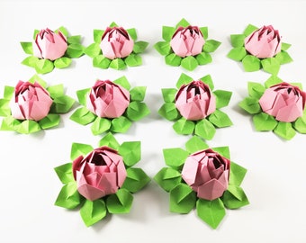 10 small pink lotus flowers