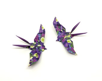 2 Hirondelles origami / motifs fleurs