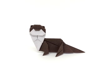 Donkerbruine origami otter/cadeau idee/decoratie/ecologische print