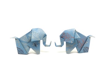 2 blue autumn patterned elephants / Ecological print