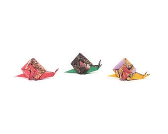 Juego de 3 caracoles de origami – Flores de kimono de papel, decoración japonesa hecha a mano, idea de regalo única