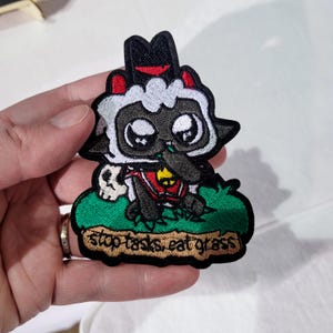 Stop tasks, Eat grass Lamb Cult Iron On Patch