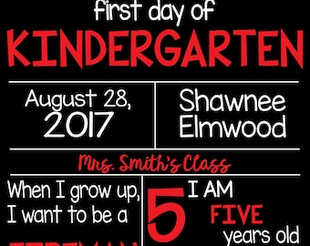 Personalized First Day of School Sign, Digital Chalkboard Stats, 1st Day Sign