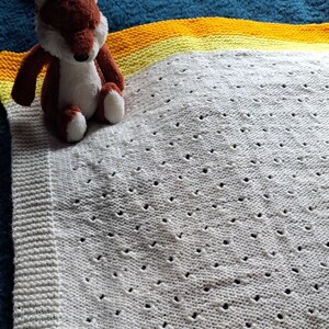 Handmade knitted baby blanket - white, yellow and orange, winter warmer, gift idea, baby shower idea, gender reveal gift, made with love