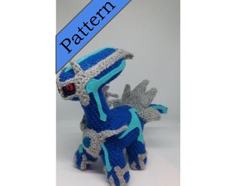 Dialga Crochet Pattern / Pokemon / Gen 4 / time and space / diamond / pearly / legendary / dragon type / dinosaur / Palkia / blue / grey